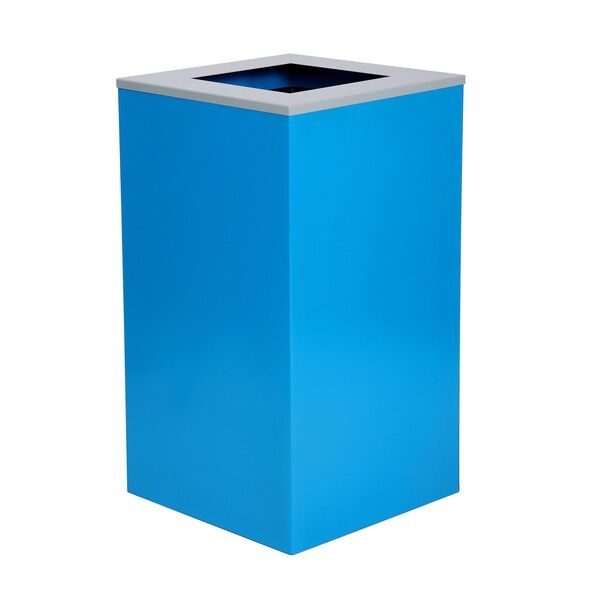 Square Recycling Bin, 29 Gallons, Blue Can, Square Opening Lid